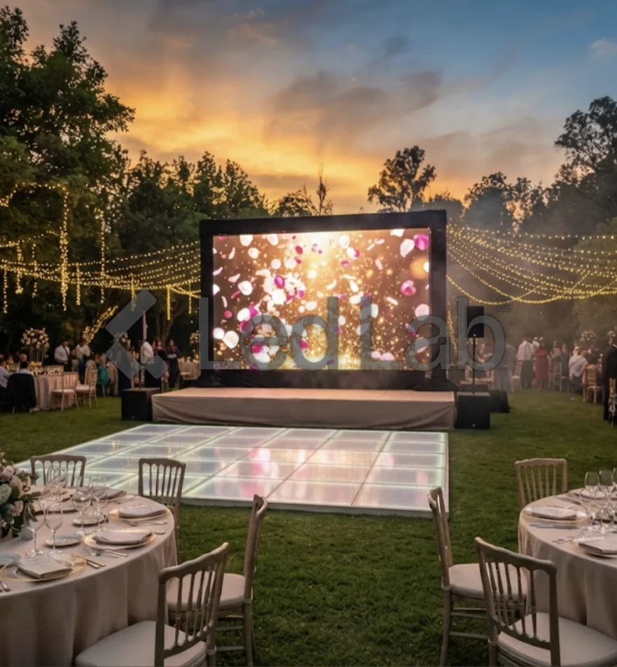 Boda en jardín: Pantalla y pista outdoor