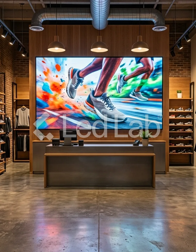 Pantalla LED en la pared de una tienda